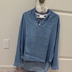 Denim Blue Blouse with V-Neck